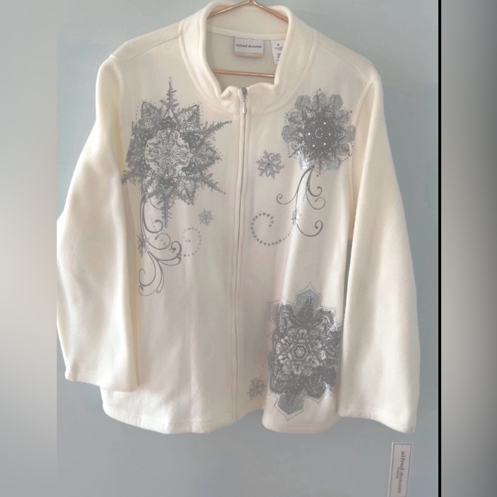 Alfred Dunner Soft Jacket Ivory Zip Front Bejeweled Snowflake 2X NWT MSRP $62